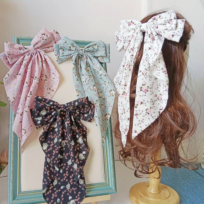 Bow Hair Clip, Scarf Bow Hair French, Elegant Long Tail Hair Barrettes, Non Slip Hair Decorations For Women Girls, Fresh Floral Hairpin, Bowknot Hair Duckbill Clip Accessories Bow Hair Clip, Scarf Bow Hair French, Elegant Long Tail Hair Barrettes, Non Slip Hair Decorations For Women Girls, Fresh Floral Hairpin, Bowknot Hair Duckbill Clip Accessories